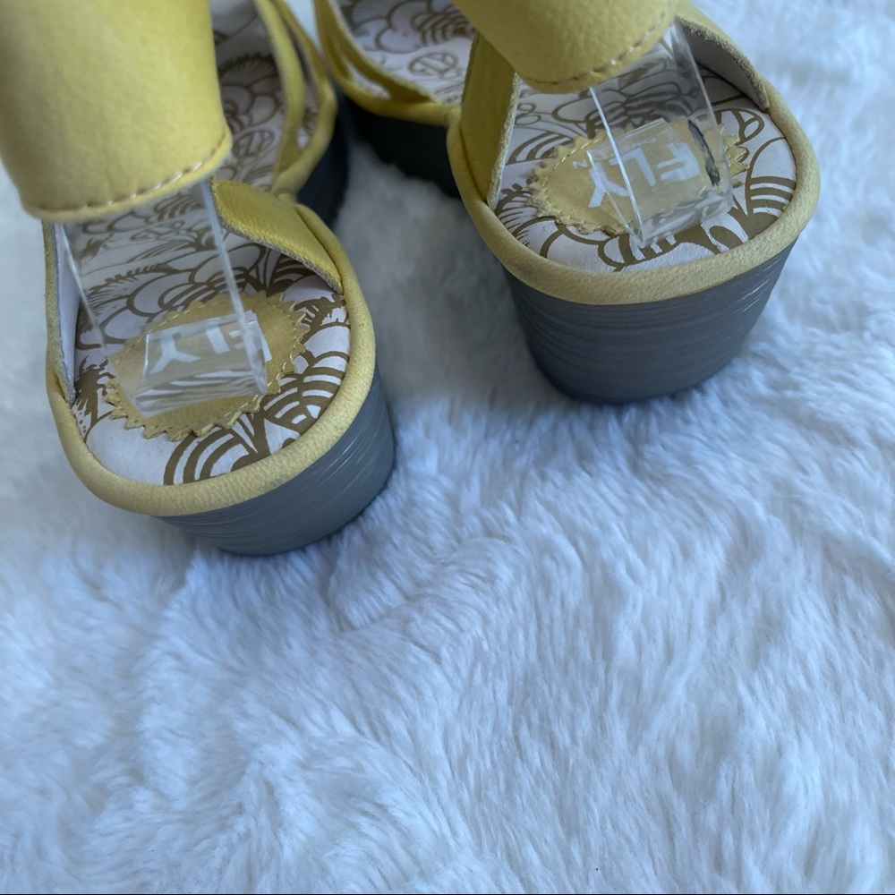 Fly London Light Yellow Leather Wedge Sandals - Picture 7 of 11